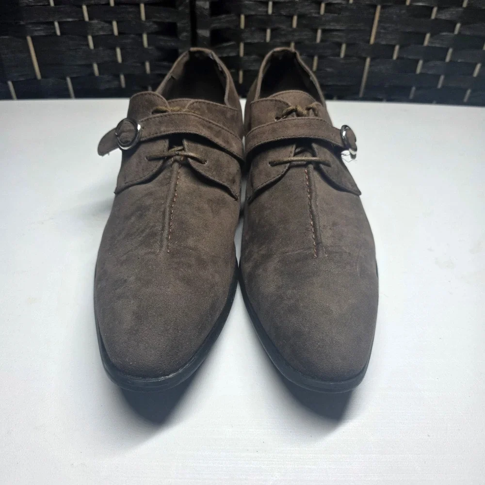 Amali Mens Brown Faux Suede Monk Strap Oxford Dress Shoes 2716-065‎ Size 10.5